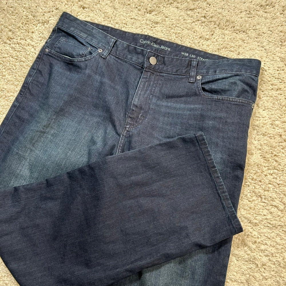 Calvin Klein Jeans Straight 38x30 Blue Dark Wash Stretch Denim Pants